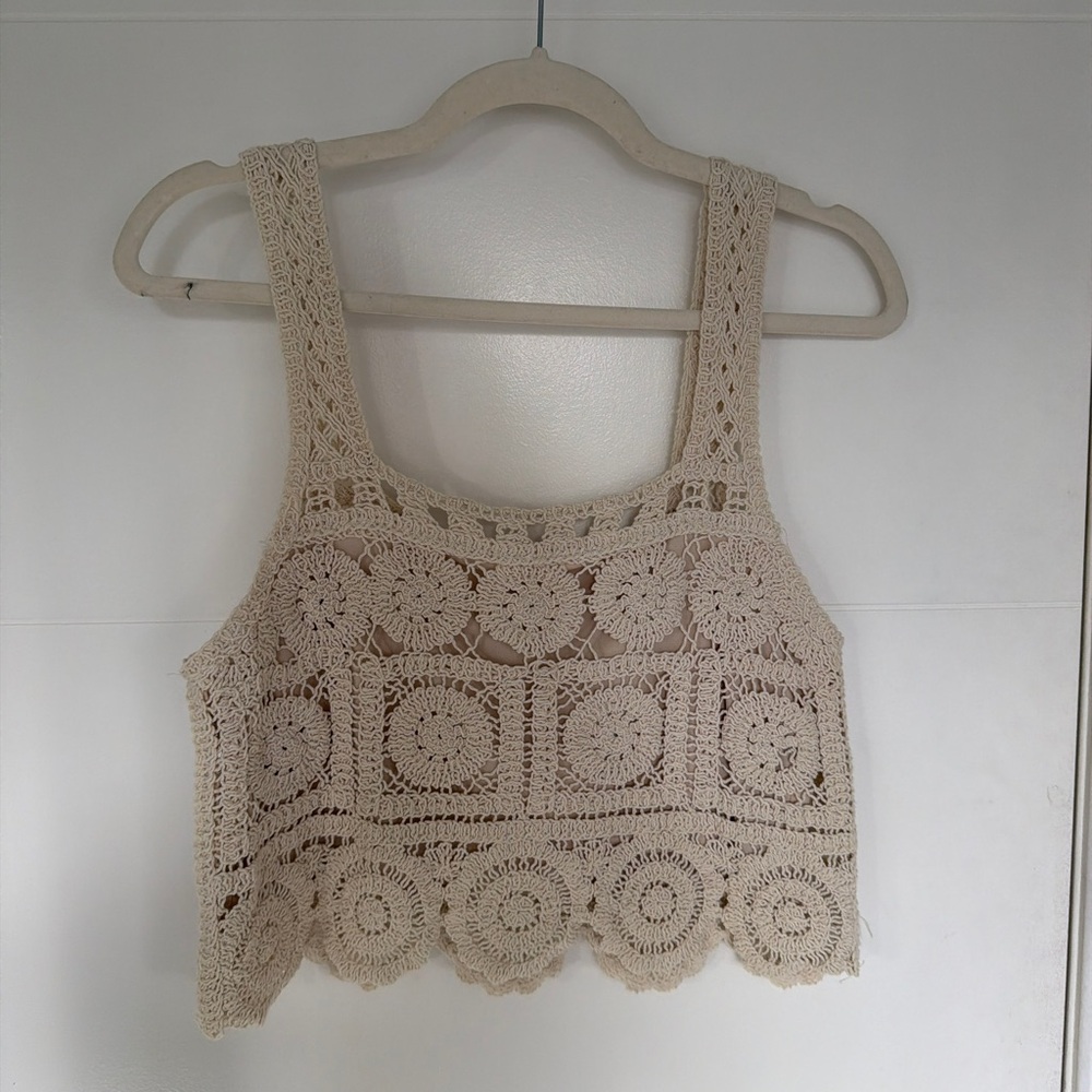 Crochet Lace Cream Tank Top